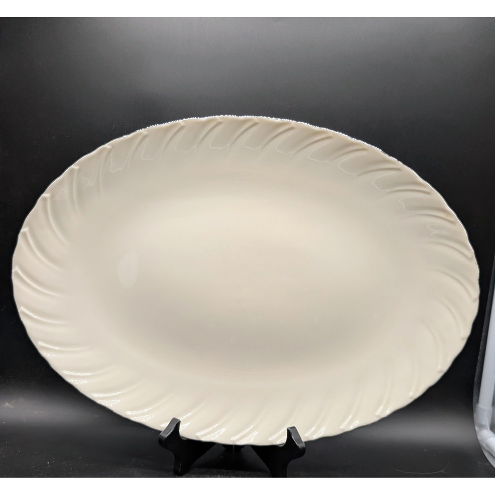 Lenox Weatherly Medium Oval Serving Platter Cream Fine China Platinum‎ Trim USA